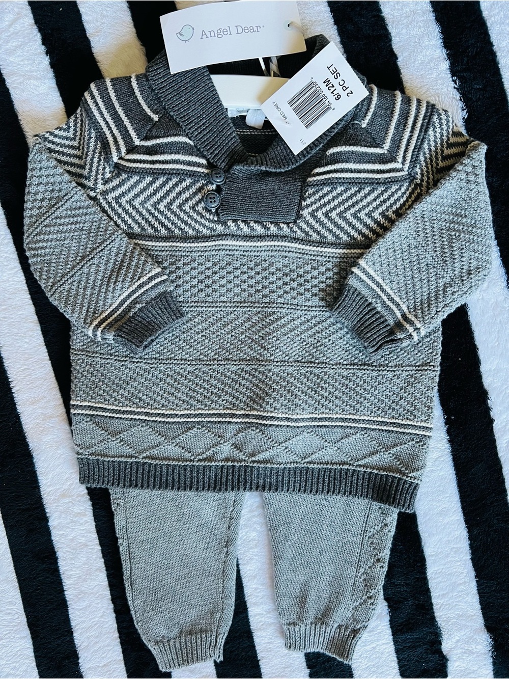 Angel Dear Gray and Cream Knit Two-Piece Sweater Set